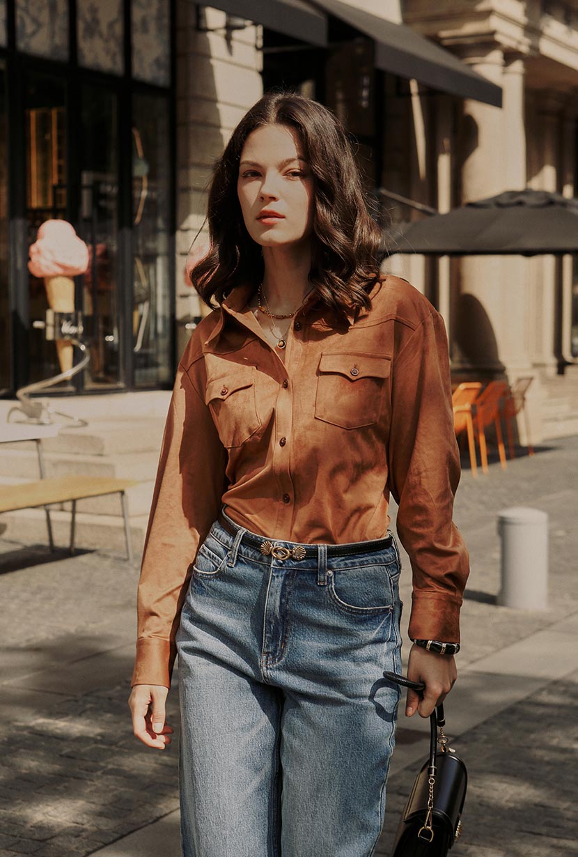 Petite Studio's Coleen Suede Shirt in Brown