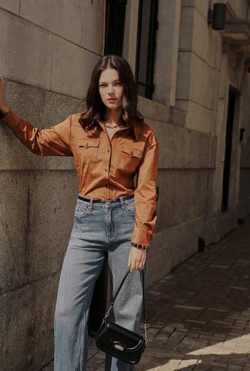 Petite Studio's Coleen Suede Shirt in Brown
