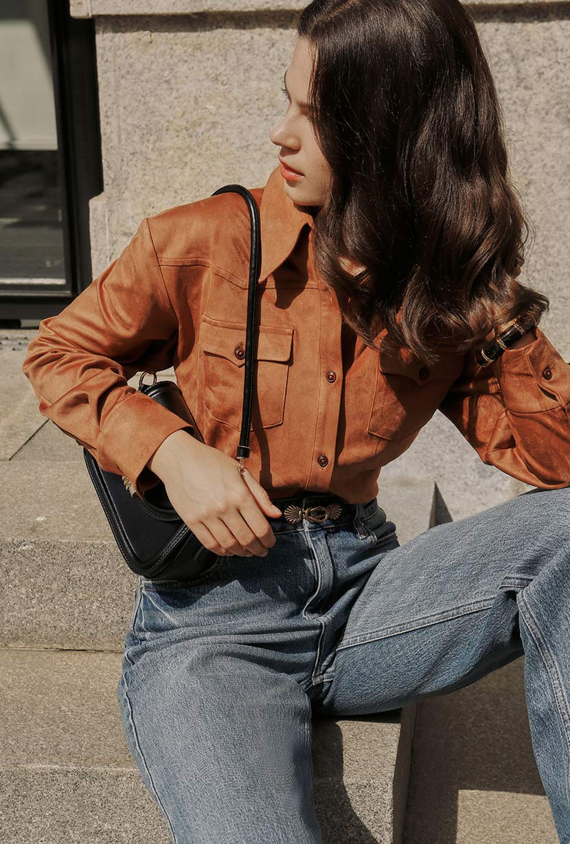 Petite Studio's Coleen Suede Shirt in Brown