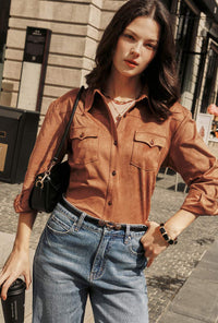 Petite Studio's Coleen Suede Shirt in Brown