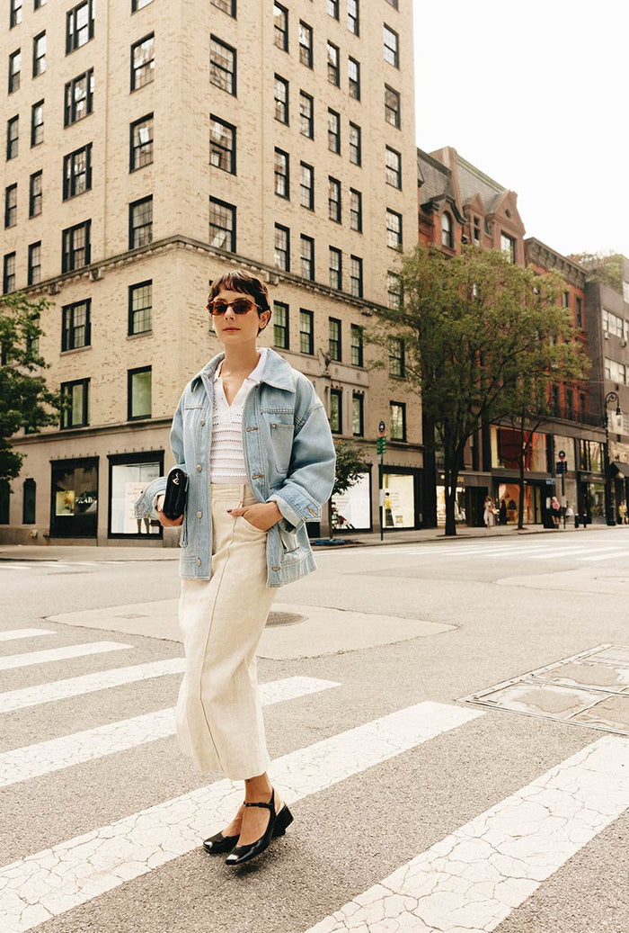 Petite Studio NYC's Moxie Denim Jacket in Light Indigo