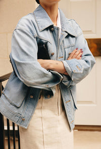 Petite Studio NYC's Moxie Denim Jacket in Light Indigo