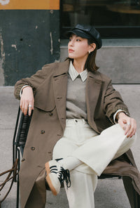 Petite Studio's Hagar Trench Coat in Olive Brown