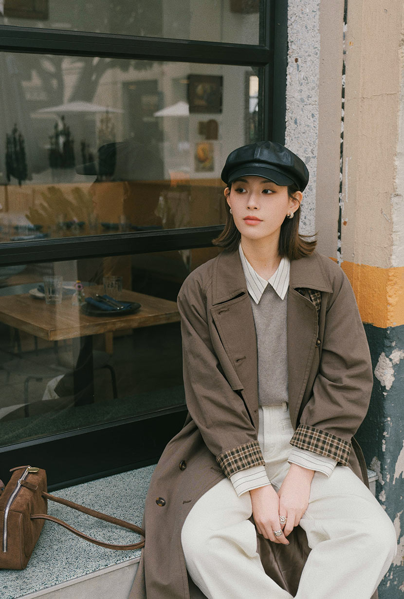 Petite Studio's Hagar Trench Coat in Olive Brown