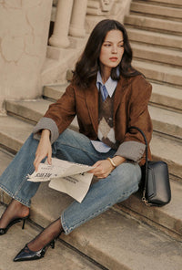 Petite Studio's Dominique Oversized Suede Blazer in Caramel