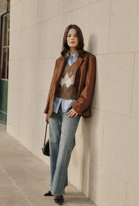 Petite Studio's Dominique Oversized Suede Blazer in Caramel