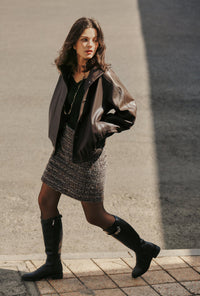 Petite Studio's Ashley Oversized Faux Leather Jacket in Dark Umber