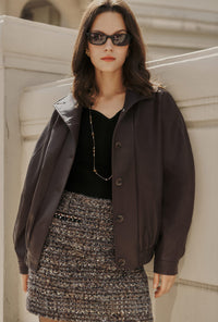 Petite Studio's Ashley Oversized Faux Leather Jacket in Dark Umber