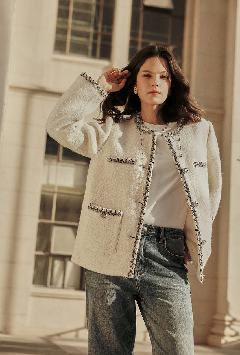 Petite Studio's Charmaine Oversized Wool Tweed Coat in Ivory