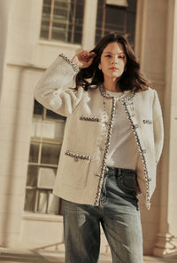 Petite Studio's Charmaine Oversized Wool Tweed Coat in Ivory