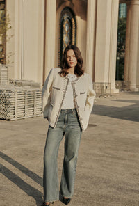 Petite Studio's Charmaine Oversized Wool Tweed Coat in Ivory