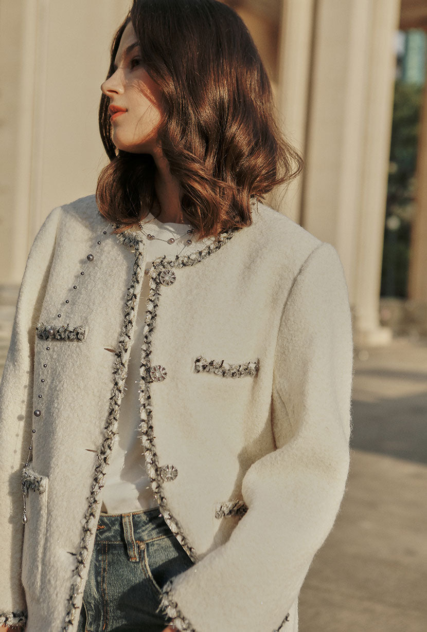 Petite Studio's Charmaine Oversized Wool Tweed Coat in Ivory