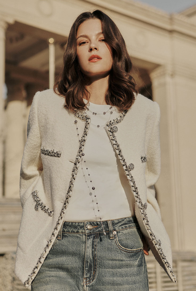 Petite Studio's Charmaine Oversized Wool Tweed Coat in Ivory