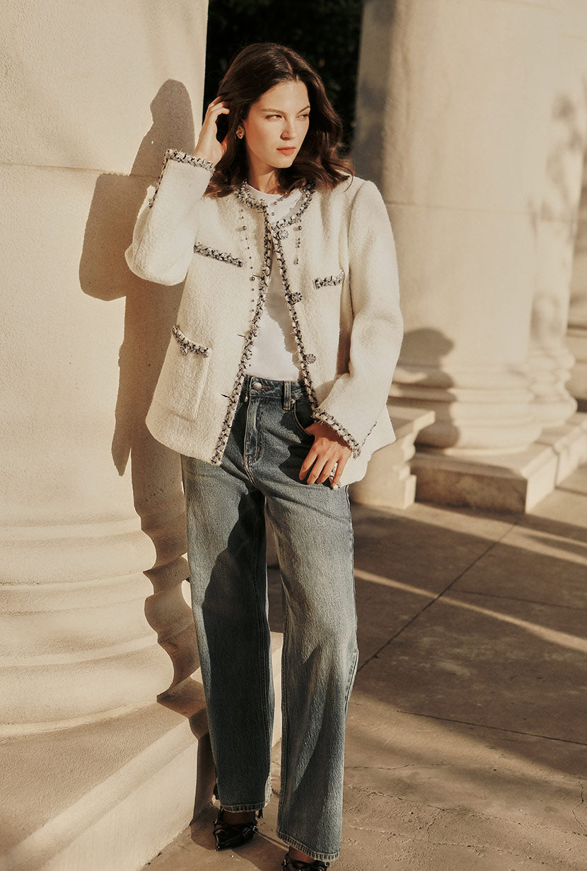 Petite Studio's Charmaine Oversized Wool Tweed Coat in Ivory