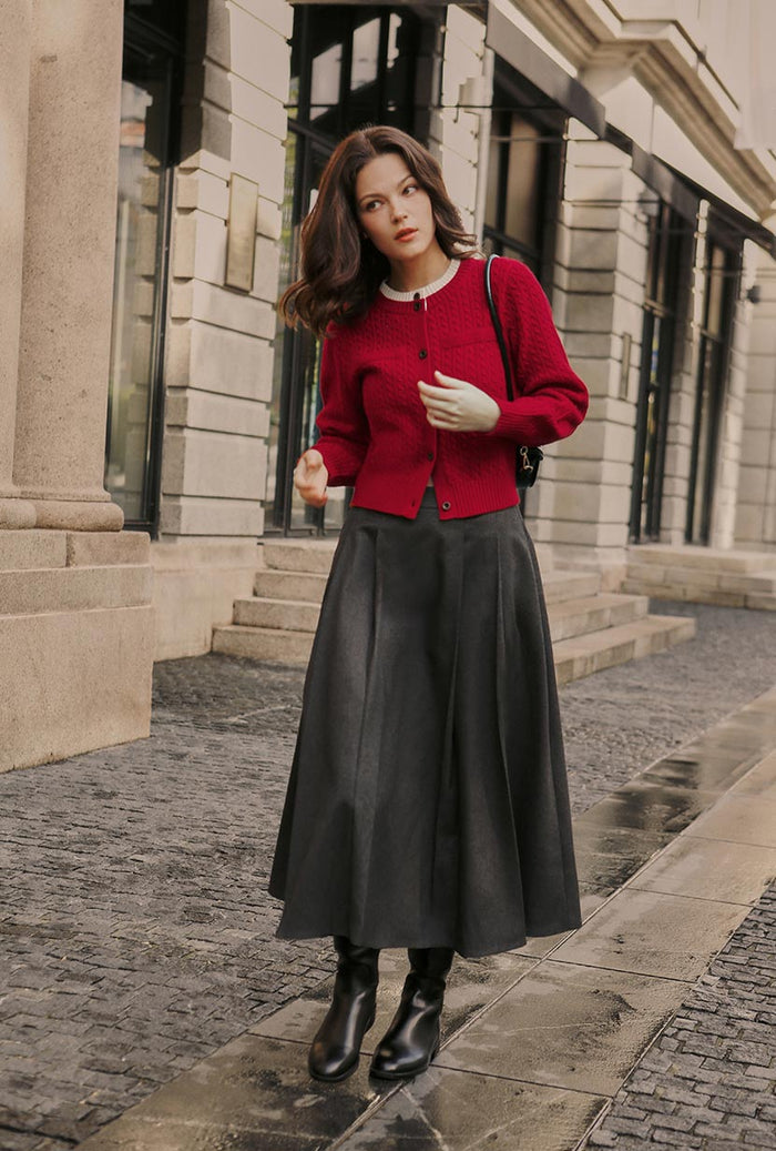 Petite Studio's Carmina Wool Cardigan in Red