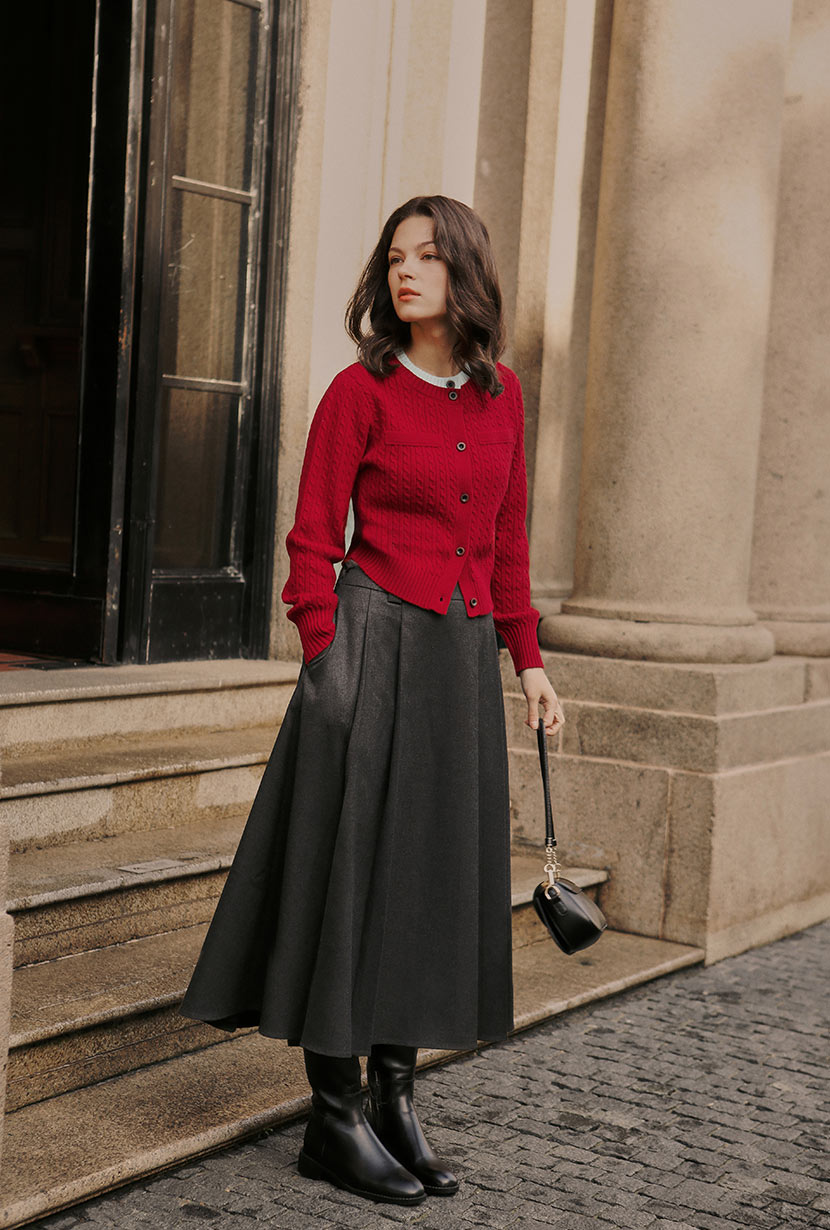 Petite Studio's Carmina Wool Cardigan in Red