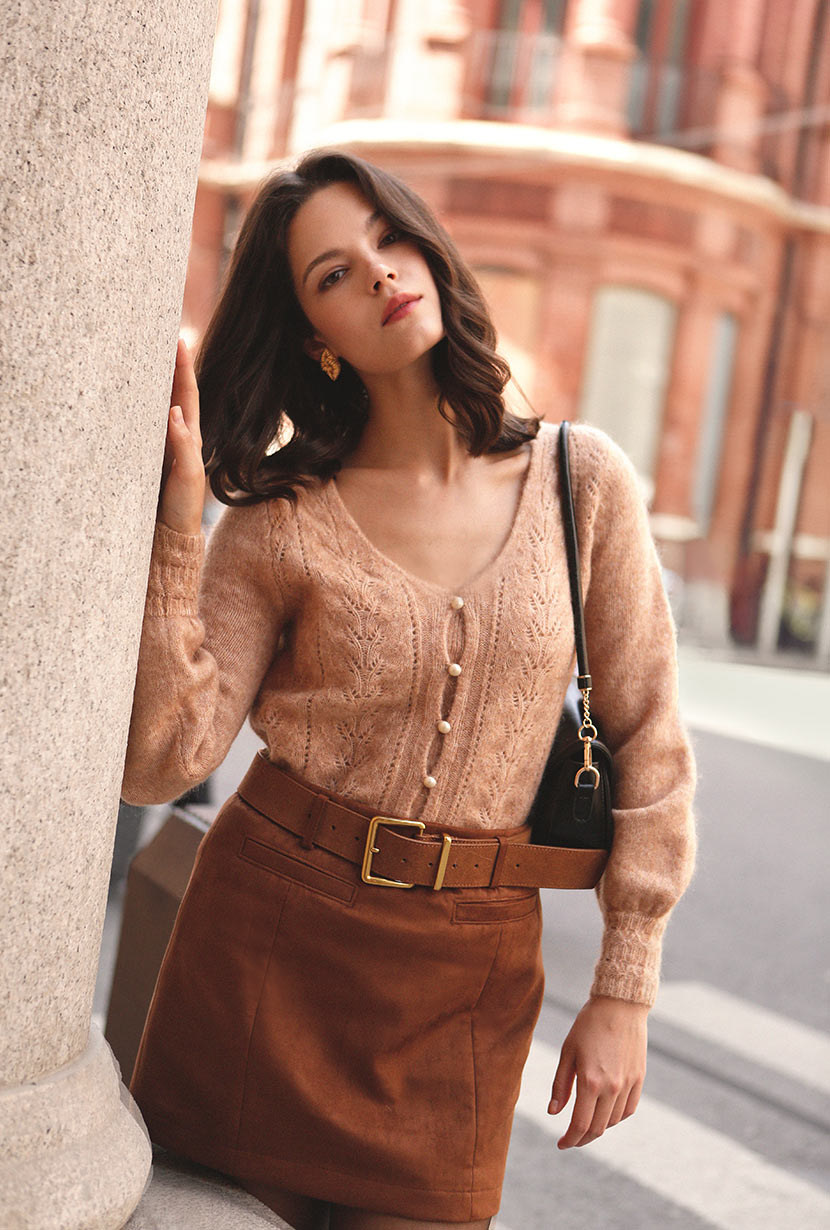 Petite Studio's Carissa Mohair Cardigan in Camel