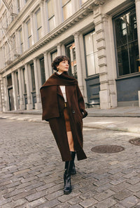 Petite Studio's Carina Wool Scarf Coat in Chocolate
