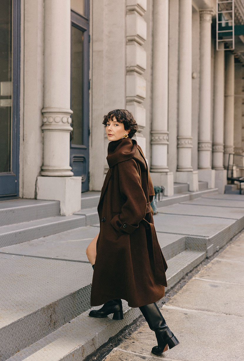 Petite Studio's Carina Wool Scarf Coat in Chocolate