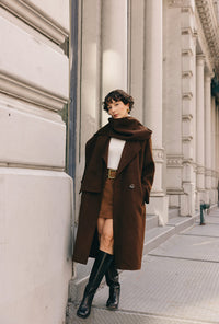 Petite Studio's Carina Wool Scarf Coat in Chocolate