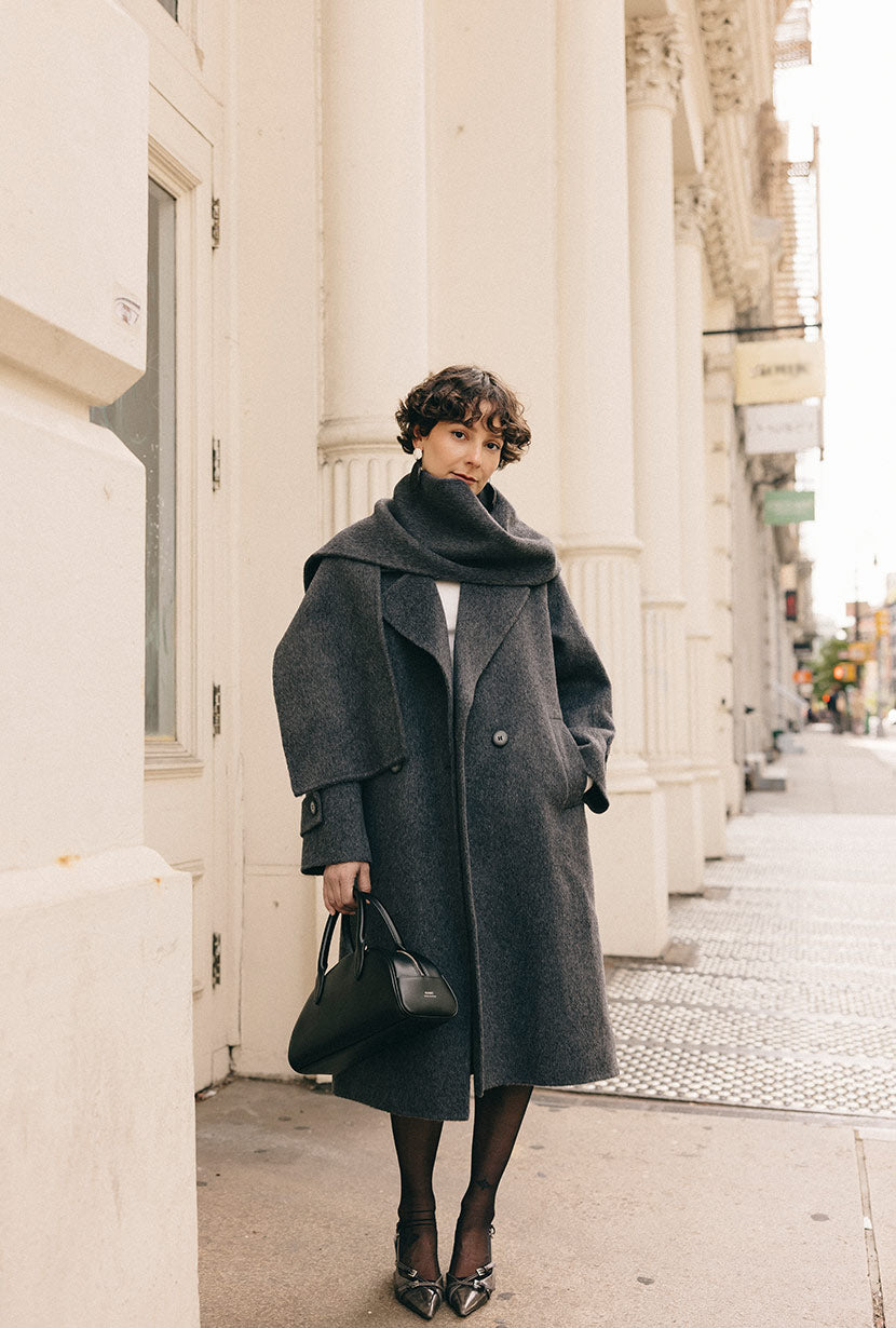 Petite Studio's Carina Wool Scarf Coat in Charcoal