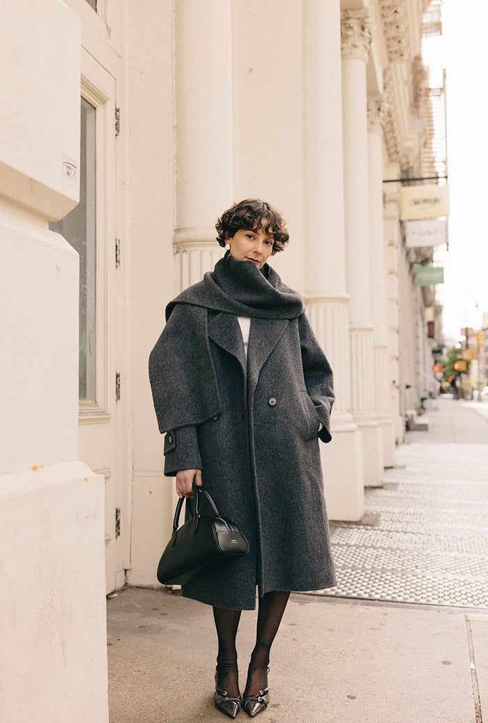 Petite Studio's Carina Wool Scarf Coat in Charcoal