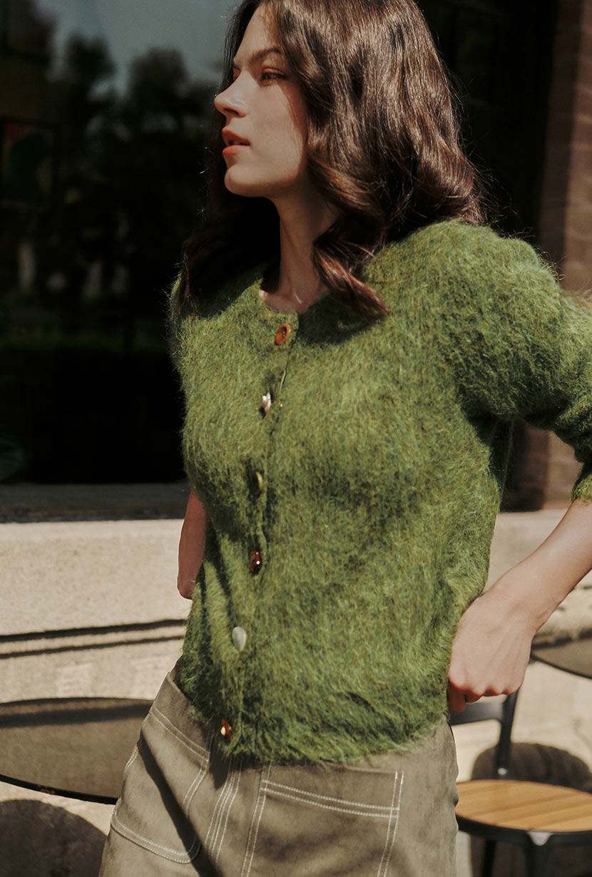 Petite Studio's Brayden Alpaca Cardigan in Olive Green