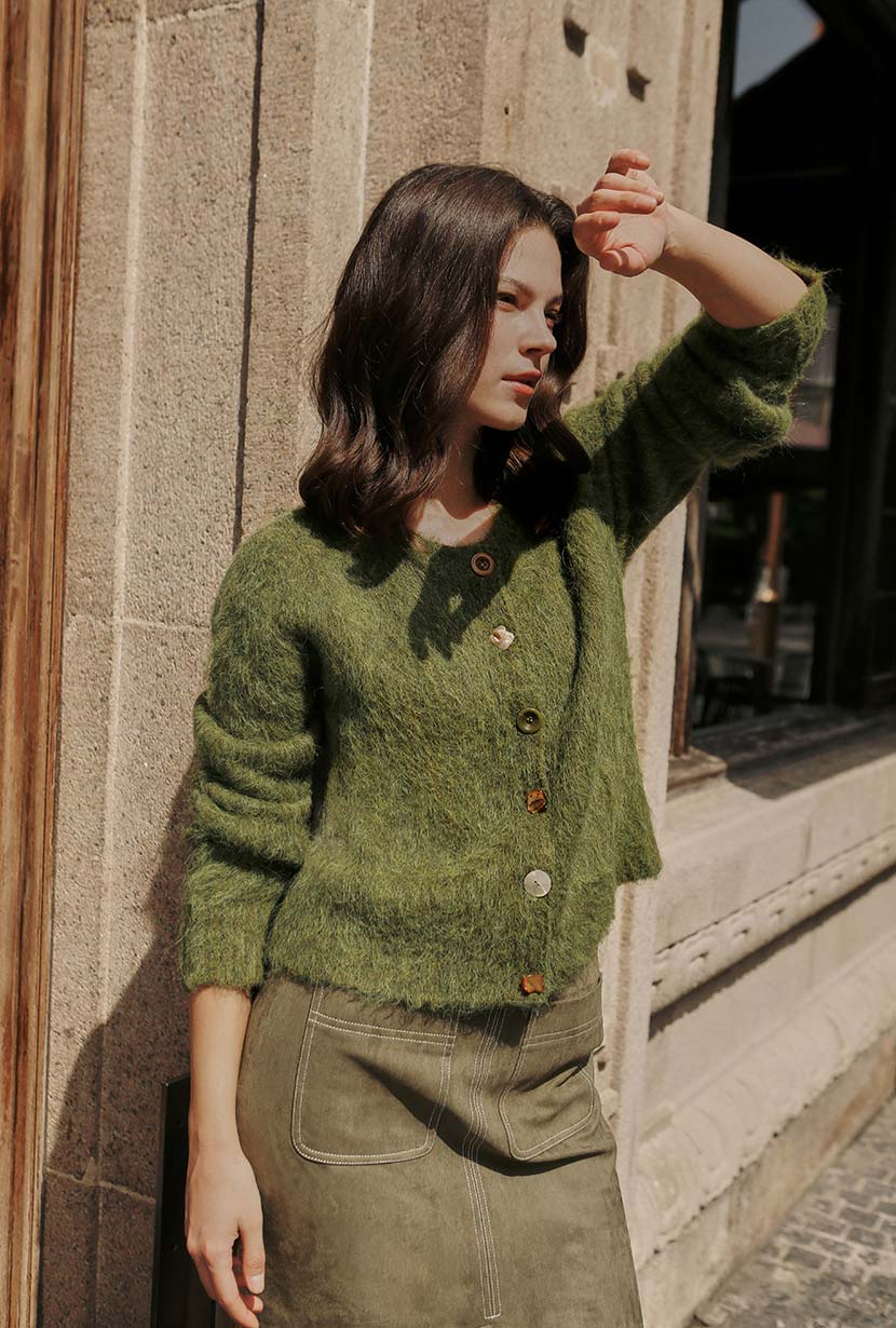 Petite Studio's Brayden Alpaca Cardigan in Olive Green