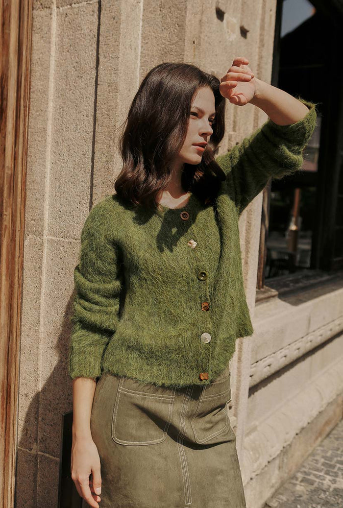 Petite Studio's Brayden Alpaca Cardigan in Olive Green