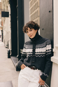 Petite Studio's Cohen Fair Isle Wool Cardigan in Charcoal