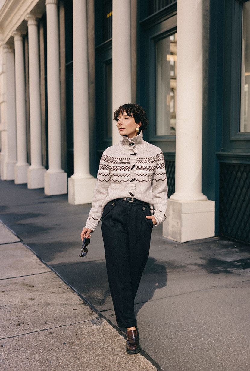 Petite Studio's Cohen Fair Isle Wool Cardigan in Beige