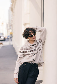 Petite Studio's Cohen Fair Isle Wool Cardigan in Beige