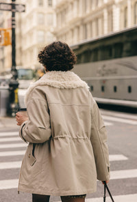 Petite Studio's Candice Faux Fur Parka Coat in Sand