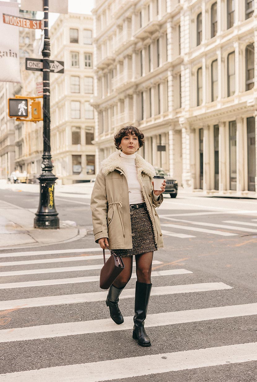 Petite Studio's Candice Faux Fur Parka Coat in Sand