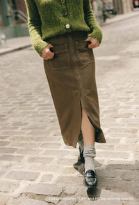 Petite Studio's Debbie Suede Pencil Skirt in Kahki Green