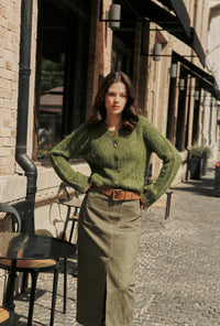 Petite Studio's Debbie Suede Pencil Skirt in Kahki Green