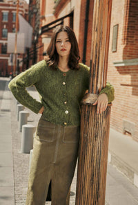 Petite Studio's Debbie Suede Pencil Skirt in Kahki Green