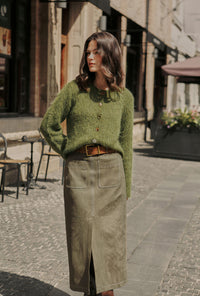 Petite Studio's Debbie Suede Pencil Skirt in Kahki Green