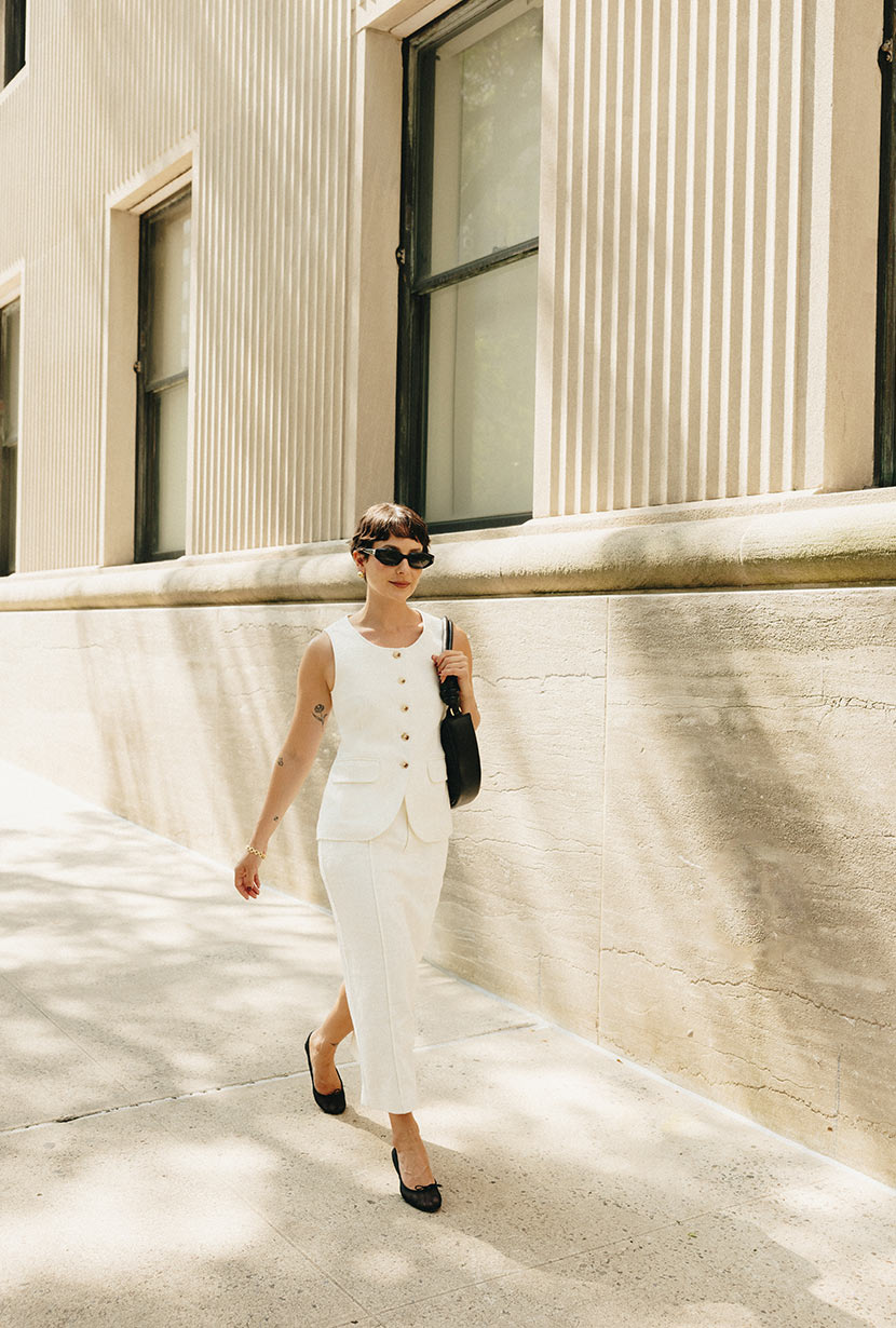 Petite Studio NYC's Teigan Linen Pencil Skirt in White