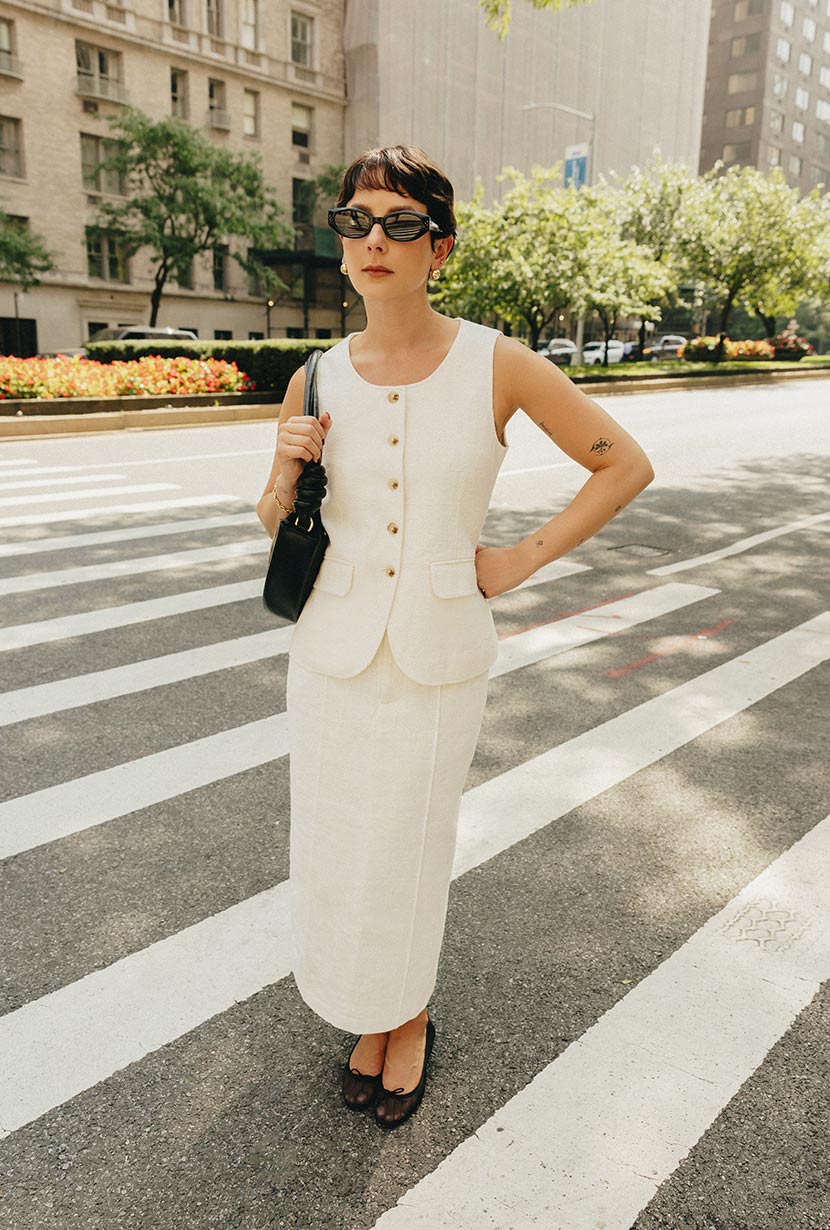 Petite Studio NYC's Teigan Linen Pencil Skirt in White