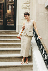 Petite Studio NYC's Teigan Linen Pencil Skirt in Oat