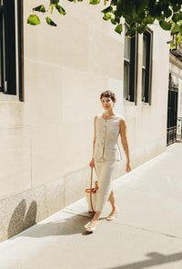 Petite Studio NYC's Teigan Linen Pencil Skirt in Oat