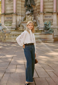 Petite Studio NYC's Sevilla High Rise Wide Leg Jeans in Vintage Indigo