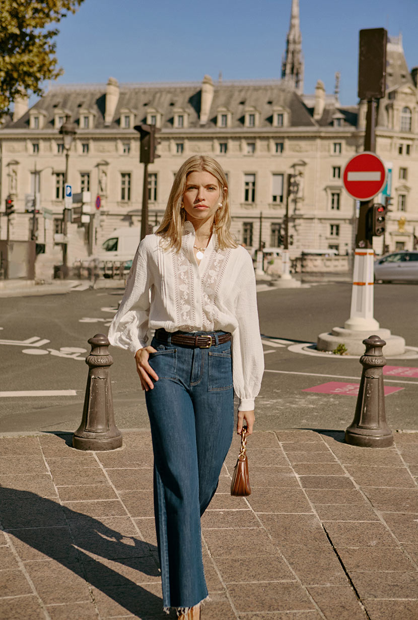 Petite Studio NYC's Sevilla High Rise Wide Leg Jeans in Vintage Indigo