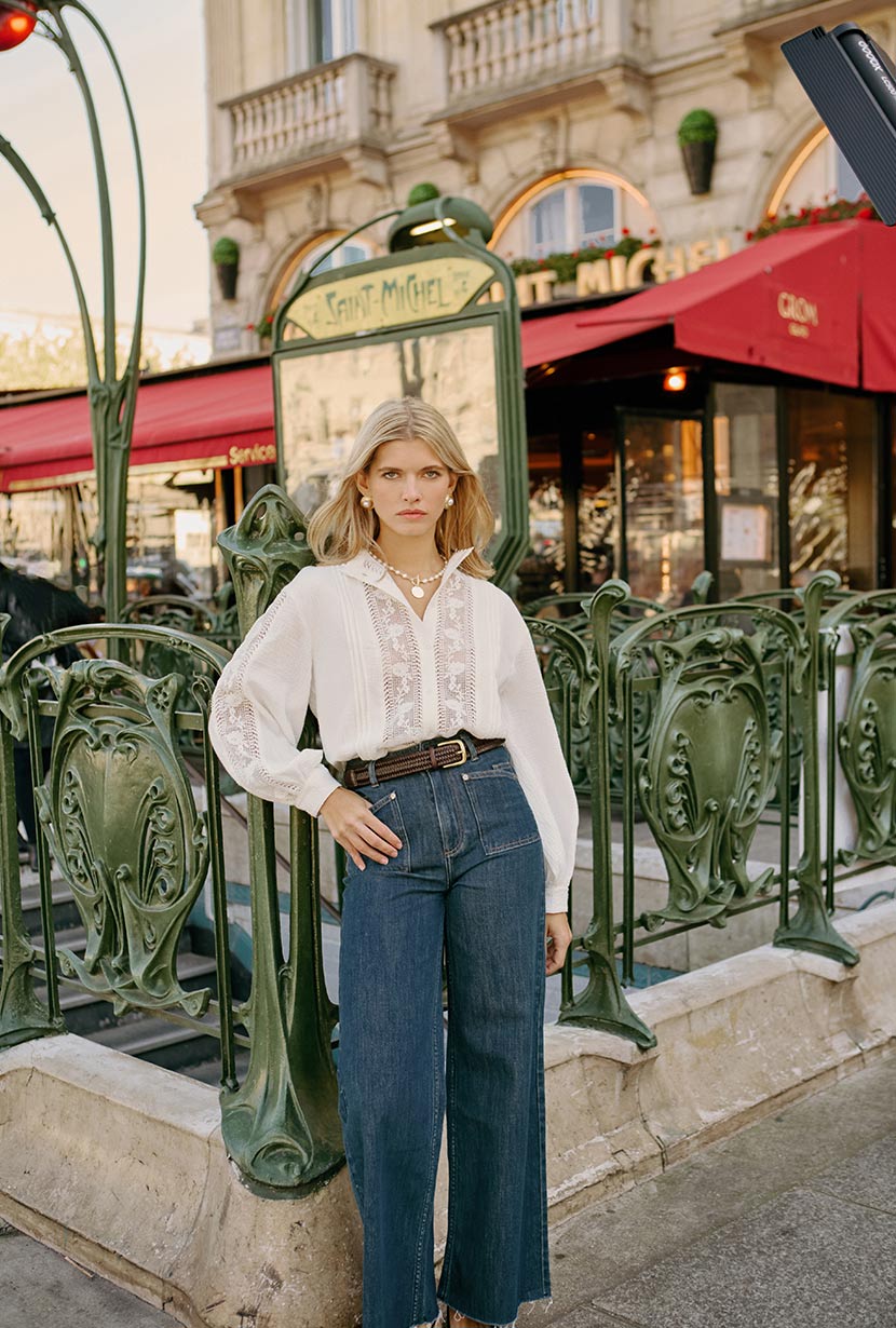 Petite Studio NYC's Sevilla High Rise Wide Leg Jeans in Vintage Indigo