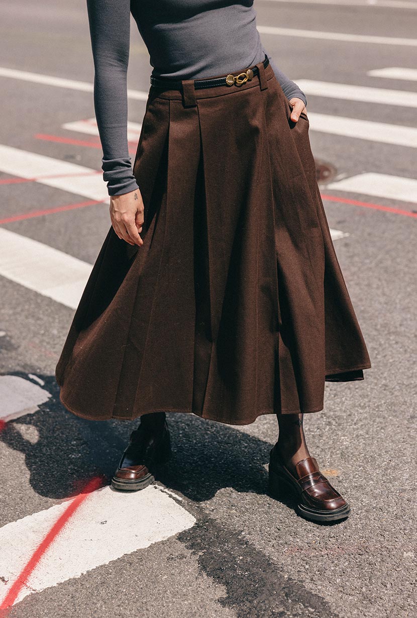 Petite Studio's Blake Wool Blend Skirt in Chocolate