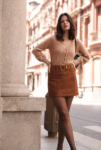 Petite Studio's Ashton Mini Suede Skirt in Caramel