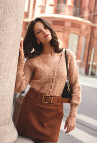 Petite Studio's Ashton Mini Suede Skirt in Caramel