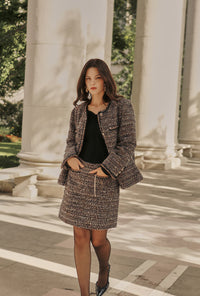 Petite Studio's Ashton Mini Wool Tweed Skirt in Charcoal