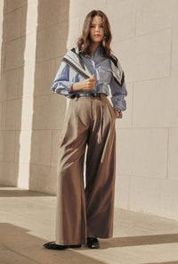Petite Studio's Carlo Wool Blend Wide Pants in Camel